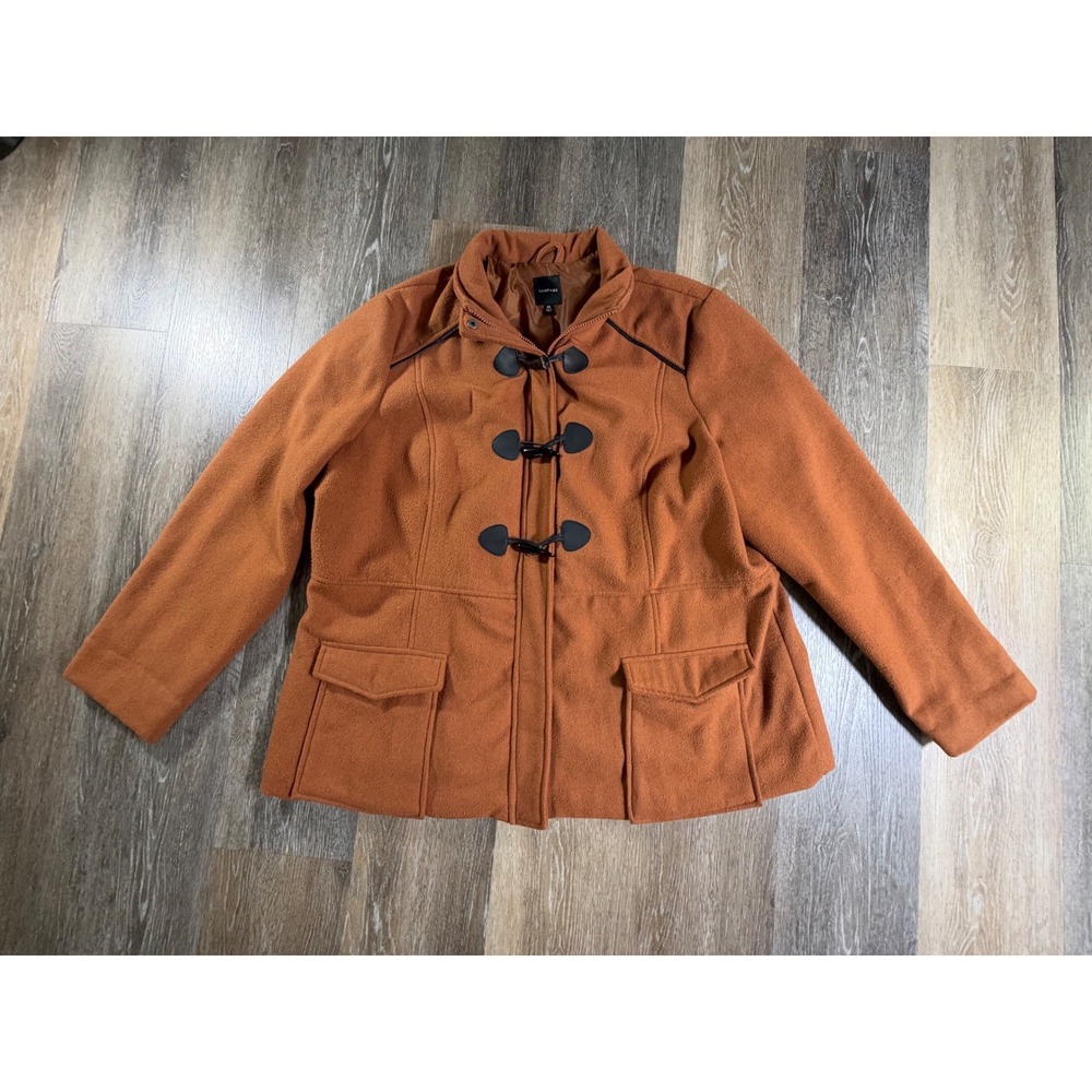 Rampage Toggle Fleece Jacket Women 3X Orange Zip Up Mock Neck Pocket Coat